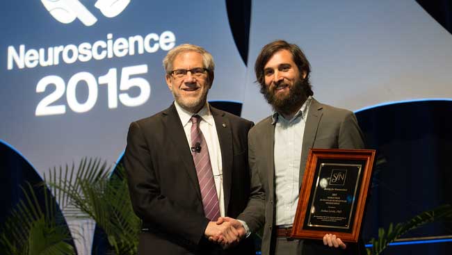 Joshua Levitz accepts the Nemko Prize in Cellular or Molecular Neuroscience Award. 