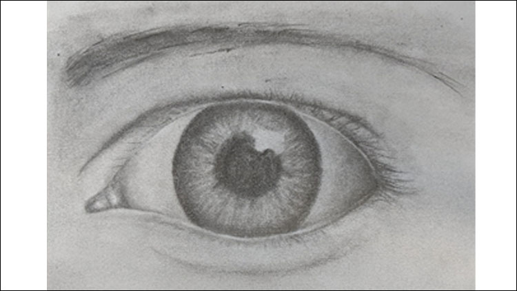 Drawing of a human eye using pencil done by Andrea Morgan.