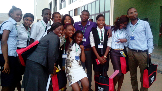 Students of Imo State University, Owerri and Obafemi Awolowo University Ile-Ife, pose for a picture at a Neuroscience Conference in Owerri, Nigeria.