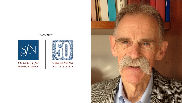 Left: SfN 50th anniversary logo. Right: headshot of Nick Spitzer.