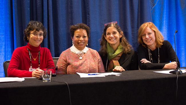 From left to right: Indira Raman, Joanne Berger-Sweeney, Marina Picciotto, and Tracy Bale