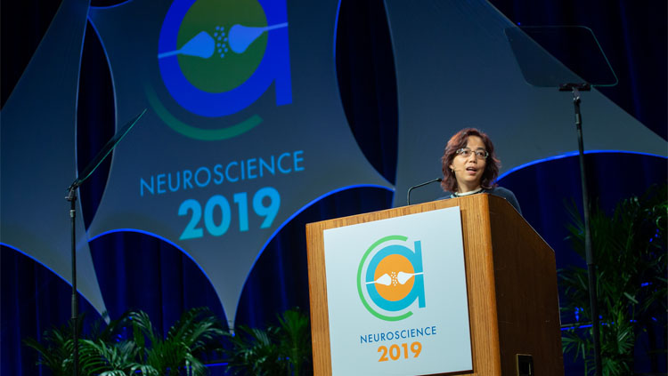 Fei-Fei Li giving the 2019 Dialogues Between Neuroscience and Society lecture